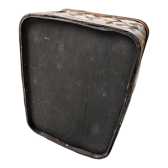 Wood Woven Basket with Handle Two Toned  Rectangular - Picture 8 of 8